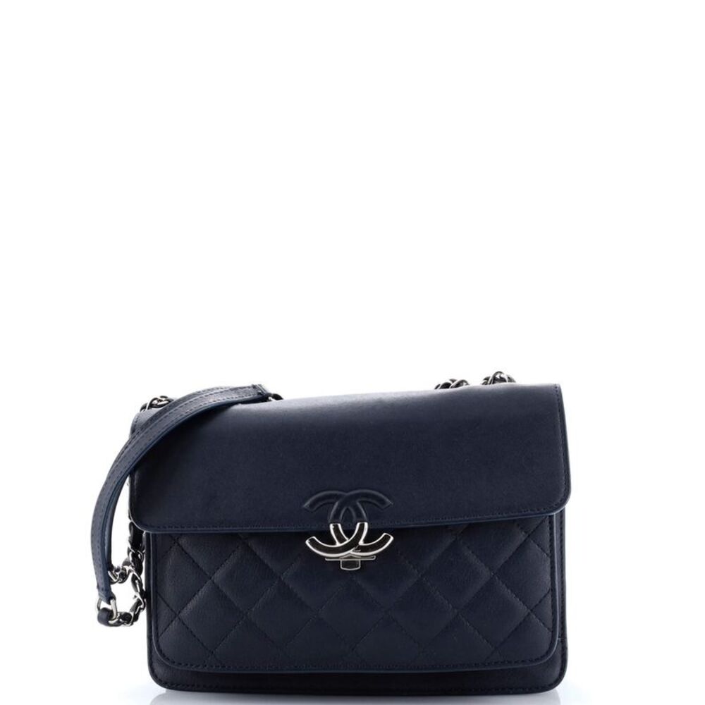 CHANEL Navy Quilted Leather Shoulder Bag with Silver Hardware
